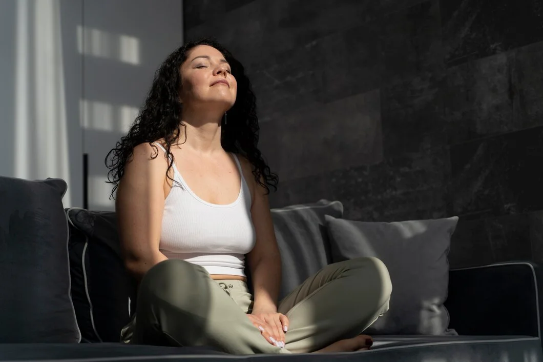 Woman staying calm